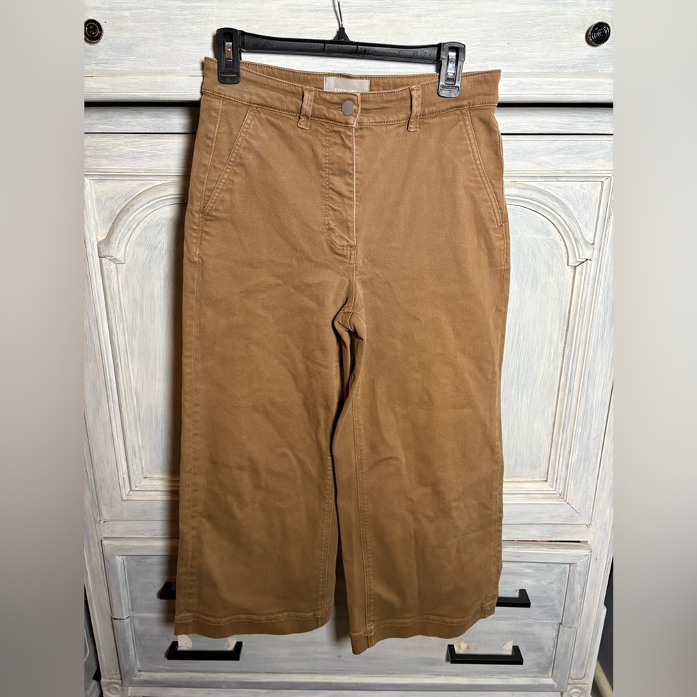 Everlane Cropped Wide Leg Utility Pants Cotton Classic Timeless Brown Ochre - Picture 3 of 8
